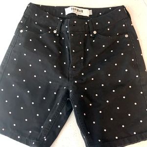 Topman skinny denim black white polka dot shorts